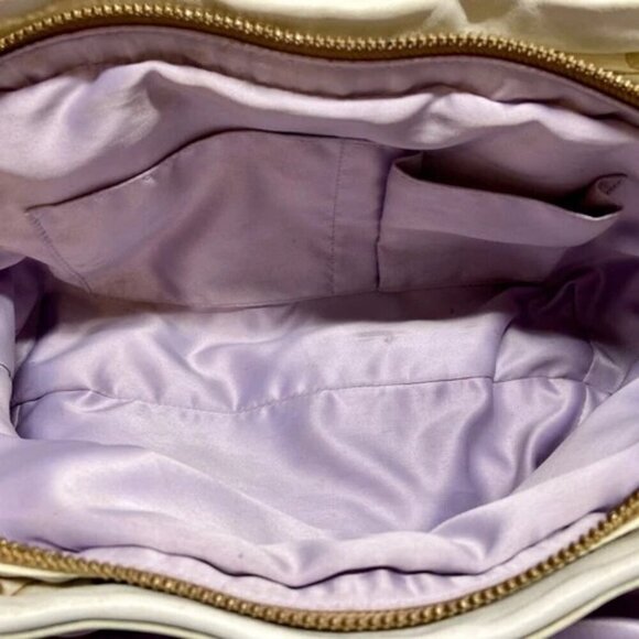 Coach Cricket 13604 Cream Tan Signature Shoulder Bag Purse Leather Trim TurnLock - Picture 11 of 15